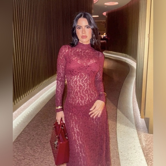 Zara Dresses & Skirts - ZARA Burgundy Lace Asymmetrical Hem Midi Dress M NWT Boudoir Dark Romance Whimsy